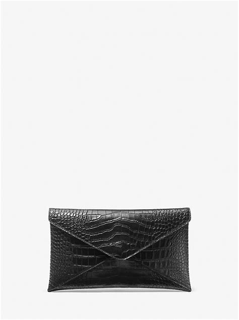 michael kors crocodile envelope clutch|Mia Crocodile Embossed Leather Envelope Clutch .